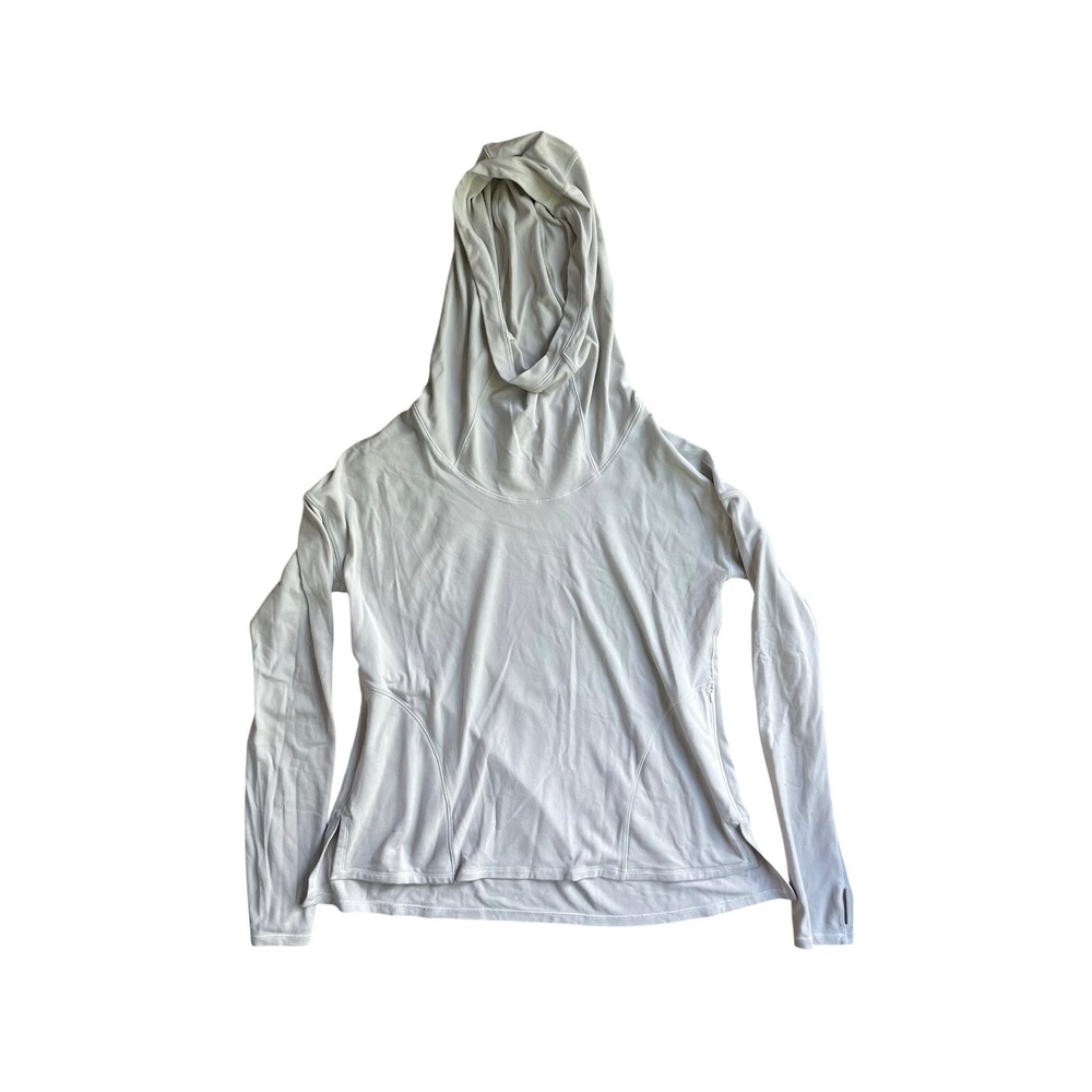Lululemon Womens Size 6 Light Gray Long Sleeve Hooded Running Top Thumbholes